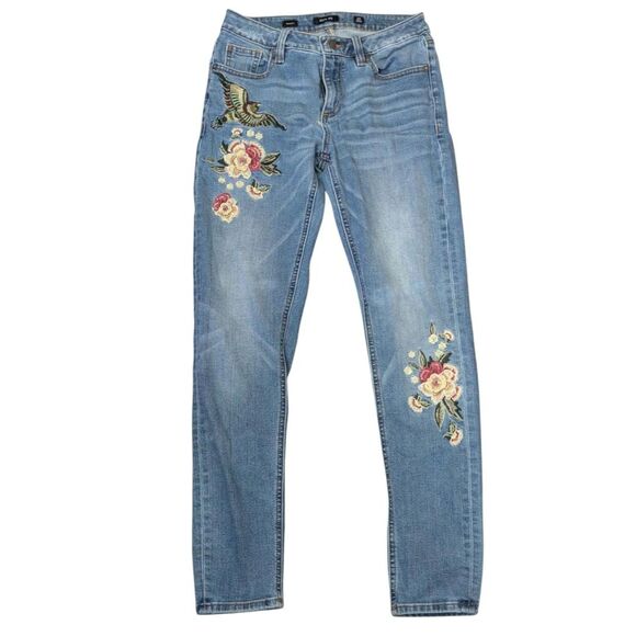 Miss Me Skinny Jeans Womens 26 Embroidered Floral & Bird Light Wash Denim - Picture 1 of 6